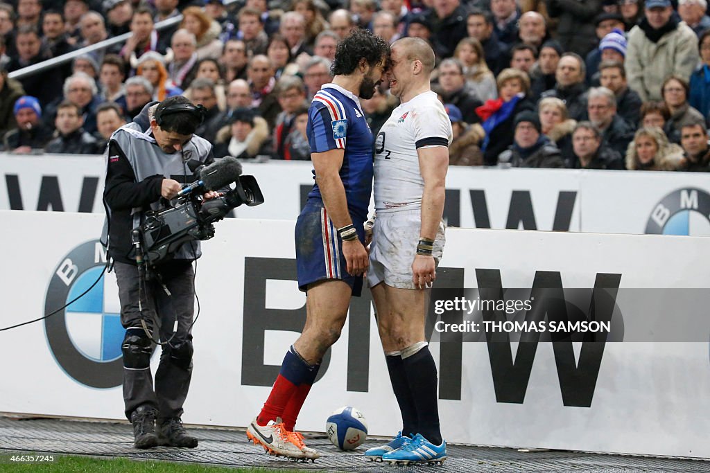 Fullback In Rugby France's winger Yoann Huget confronts England's fullback Mike Brown ...