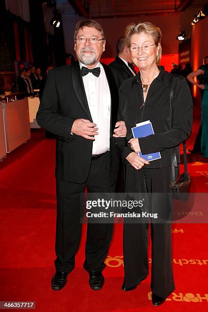 Juergen von der Lippe and his wife Anne Dohrenkamp attend the Goldene Kamera 2014 at Tempelhof Airport on February 01, 2014 in Berlin, Germany.