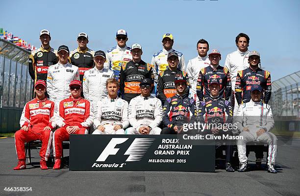 Sebastian Vettel of Germany and Ferrari, Kimi Raikkonen of Finland and Ferrari, Nico Rosberg of Germany and Mercedes GP, Lewis Hamilton of Great...