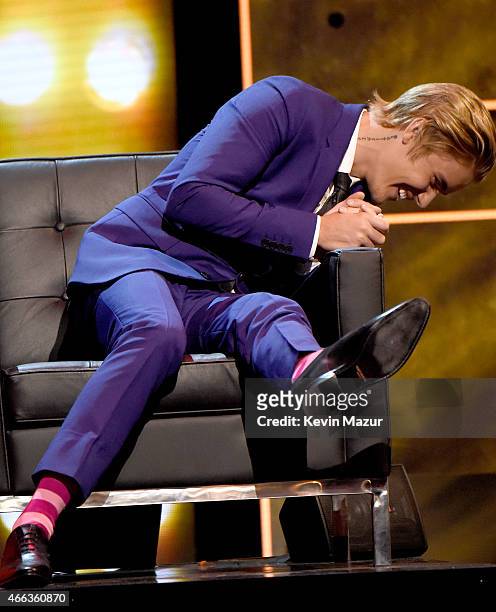 Honoree Justin Bieber speaks onstage at The Comedy Central Roast of Justin Bieber at Sony Pictures Studios on March 14, 2015 in Los Angeles,...