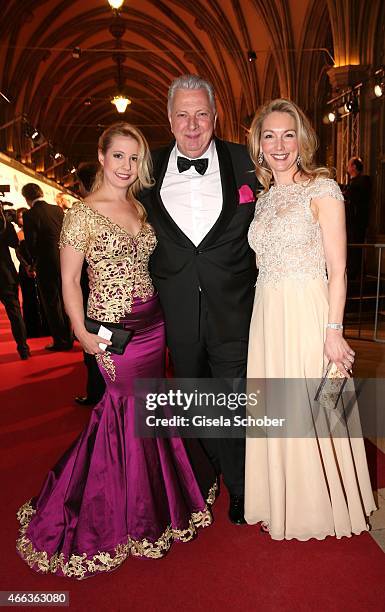 Iva Mihanovic-Schell wearing a dress by Rhonda Shear, Edi Finger; Designer Erika Suess during the Filmball Vienna 2015 on March 14, 2015 in Vienna,...