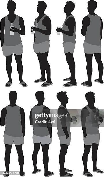 casual man with coffee cup - man flip flops stock illustrations