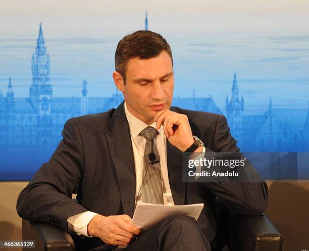 Vitali Klitschko, Ukrainian member of the opposition and former world heavyweight champion attends at a panel discussion which is moderated by...