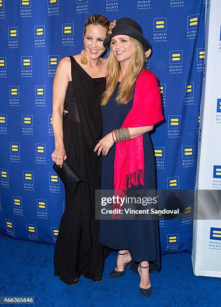 Actress Maria Bello and Clare Munn attend the 2015 Human Rights Campaign Los Angeles Gala dinner at JW Marriott Los Angeles at L.A. LIVE on March 14,...