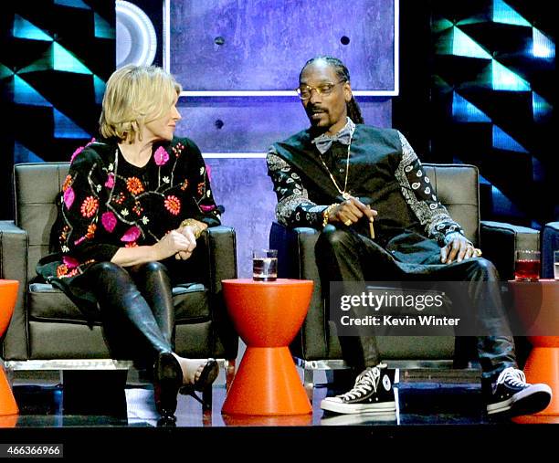 Personality Martha Stewart and rapper Snoop Dogg onstage at The Comedy Central Roast of Justin Bieber at Sony Pictures Studios on March 14, 2015 in...