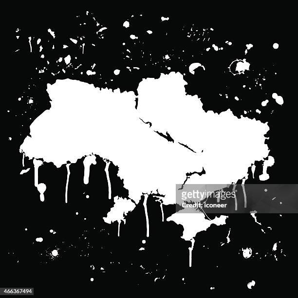 ukraine map graffiti white splats on black wall - national unity stock illustrations