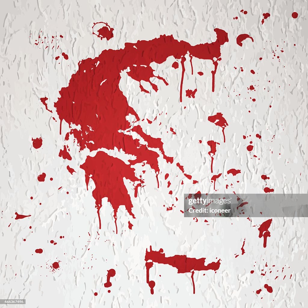 Greece map graffiti red splats on white wall