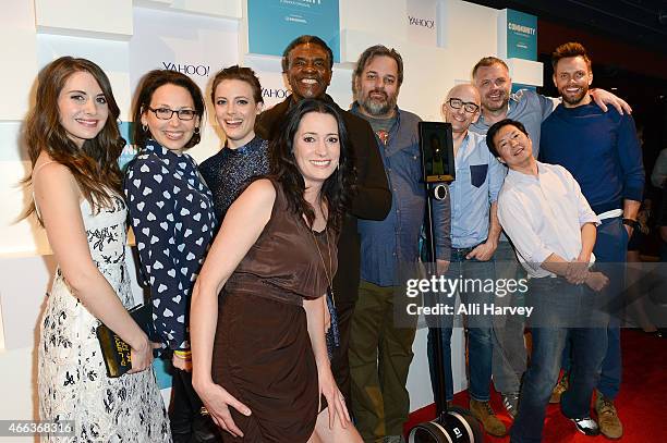 Alison Brie, Kathy Savitt, Gillian Jacobs, Paget Brewster, Keith David, Dan Harmon, Jim Rash, Chris McKenna, Ken Jeong and Joel McHale attend Yahoo's...