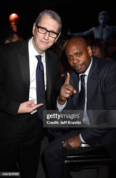 Viacom Entertainment Group President Doug Herzog and comedian Dave Chappelle attend the after party for The Comedy Central Roast of Justin Bieber at...