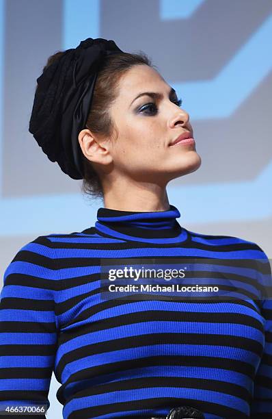Actress Eva Mendes takes part in a Q&A following the "Lost River" premiere during the 2015 SXSW Music, Film + Interactive Festival at Topfer Theatre...