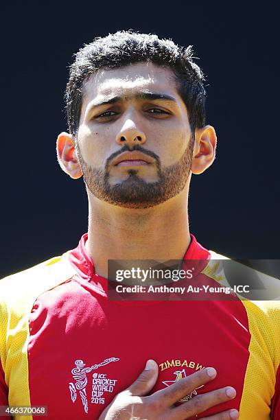 Sikandar Raza of Zimbabwe during the 2015 ICC Cricket World Cup match between India and Zimbabwe at Eden Park on March 14, 2015 in Auckland, New...