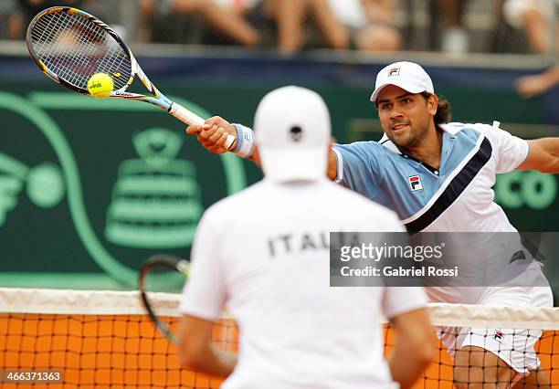 Eduardo Schwank of Argentina in action during a match between Argentina and Italy as part of day 2 of the Davis Cup at Patinodromo Stadium on...