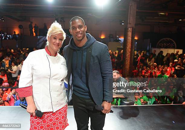 Chef Anne Burrell and NFL player Victor Cruz attend Time Warner Cable Studios, Victor Cruz and Anne Burrell Host "Connect A Million Minds" Family Day...