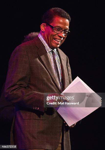 Herbie Hancock performs on stage opening night of his tour with Chick Corea at the Paramount Theatre on March 14, 2015 in Seattle, Washington.