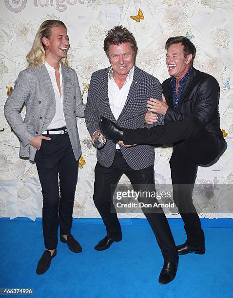 Christian Wilkins, Richard Wilkins and Richard Reid arrive at the Australian premiere of Disney's Cinderella at State Theatre on March 15, 2015 in...