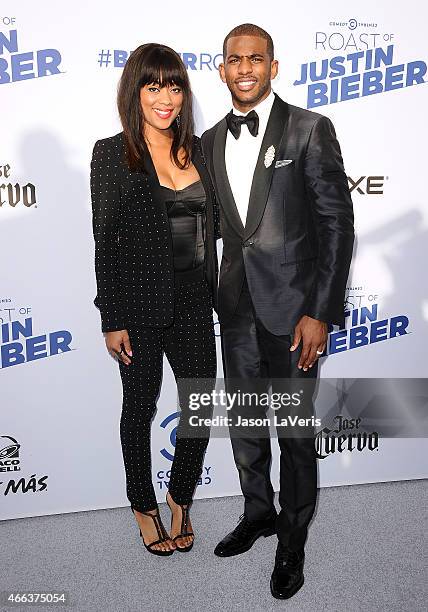 Player Chris Paul and wife Jada Crawley attend the Comedy Central Roast Of Justin Bieber on March 14, 2015 in Los Angeles, California.