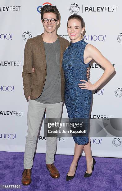 Actor Grant Gustin and actress Danielle Panabaker arrive at The Paley Center For Media's 32nd Annual PALEYFEST LA - "Arrow" And "The Flash" at Dolby...
