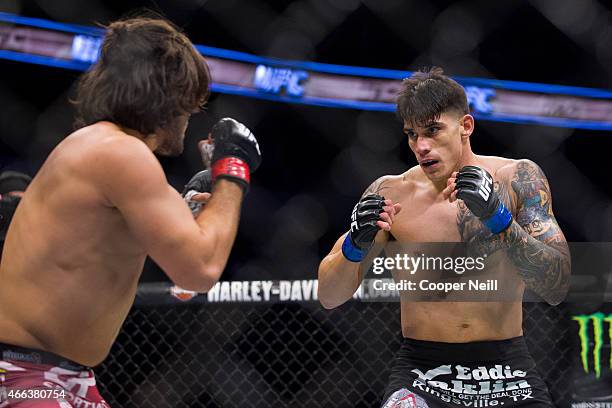 Roger Narvaez fights Elias Theodorou during UFC 185 at the American Airlines Center on March 14, 2015 in Dallas, Texas.