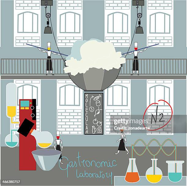 the kitchen as laboratory - molecular chef stock illustrations