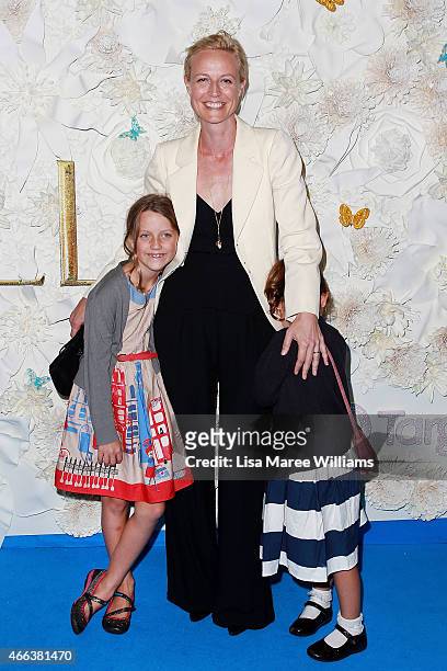 Marta Dusseldorp poses with daughters Grace Winspear and Maggie Winspear at the Australian premiere of Disney's Cinderella at the State Theatre on...