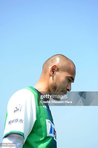 Naohiro Takahara of Sc Sagamihara looks on prior to the J. League 3rd division match between SC Sagamihara v J.League U22 at the Sagamihara Gion...