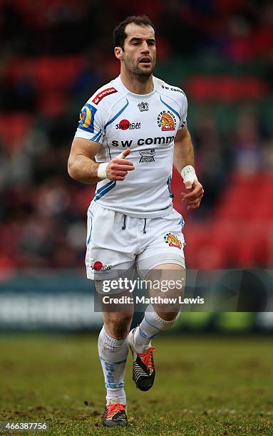 Haydn Thomas of Exeter Chiefs in action during the LV= Cup: Semi Final match between Leicester Tigers and Exeter Chiefs at Welford Road on March 15,...