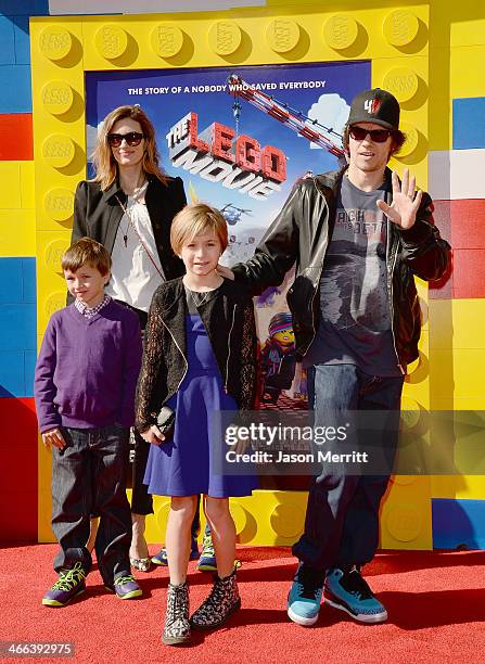 Actor Mark Wahlberg and model Rhea Durham attend the premiere of "The LEGO Movie" with there children at Regency Village Theatre on February 1, 2014...