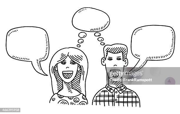 Mujer Y Hombre Pensando Y Hablando De Dibujo Ilustración de stock - Getty  Images