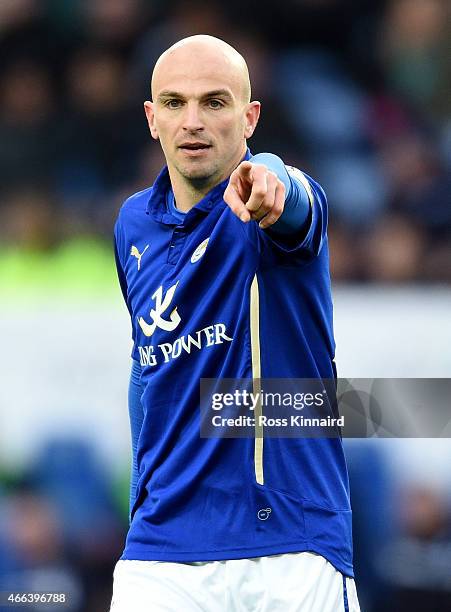 Esteban Cambiasso of Leicester City during the Barclays Premier League match between Leicester City and Hull City at The King Power Stadium on March...