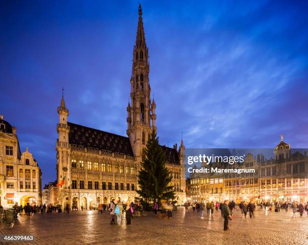 the grand place and the hotel de ville (town hall) - bruxelles ville stock pictures, royalty-free photos & images