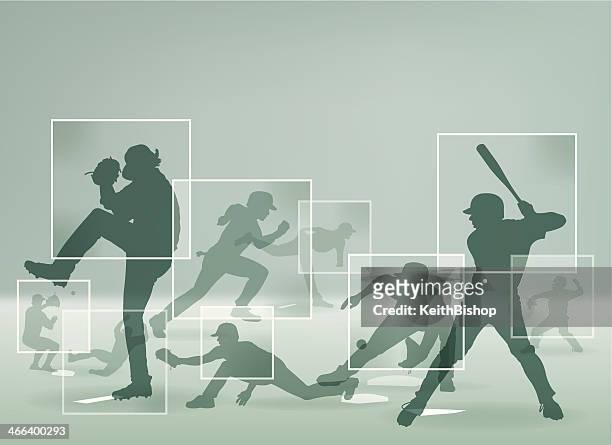 baseball player montage background - baseball pitcher catcher stock illustrations