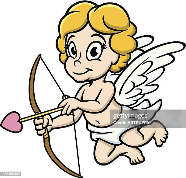 ilustraciones, imágenes clip art, dibujos animados e iconos de stock de linda cupido con arco y flecha - baby angel