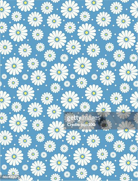 simple turquoise & white daisy polka repeat pattern - spring background vertical stock illustrations
