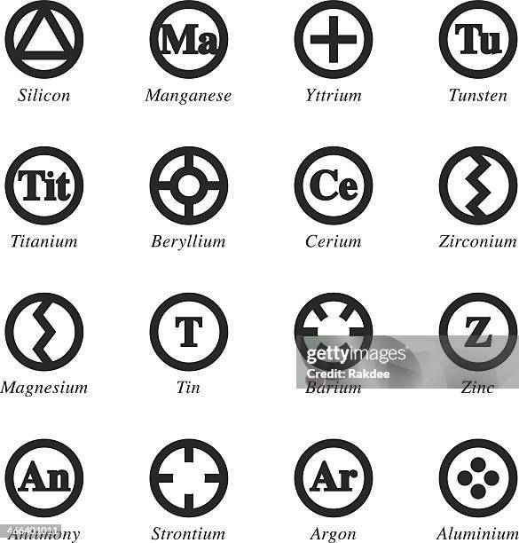 chemical element silhouette icons | set 5 - titanium stock illustrations