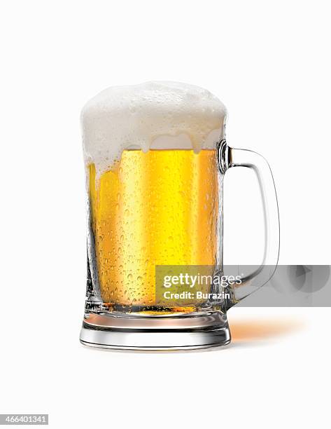 mug of beer - overflowing glass stockfoto's en -beelden