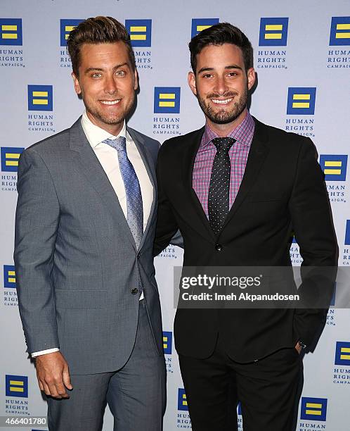 Singer Lance Bass and Michael Turchin attend the 2015 Human Rights Campaign Los Angeles Gala Dinner at JW Marriott Los Angeles at L.A. LIVE on March...