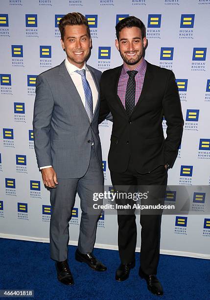 Singer Lance Bass and Michael Turchin attend the 2015 Human Rights Campaign Los Angeles Gala Dinner at JW Marriott Los Angeles at L.A. LIVE on March...