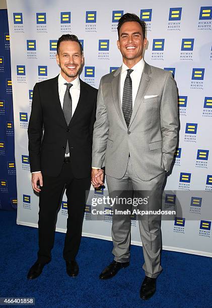 Jason Landau and actor Cheyenne Jackson attend the 2015 Human Rights Campaign Los Angeles Gala Dinner at JW Marriott Los Angeles at L.A. LIVE on...