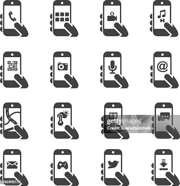 smart phone functions silhouette icons - video voip stock illustrations