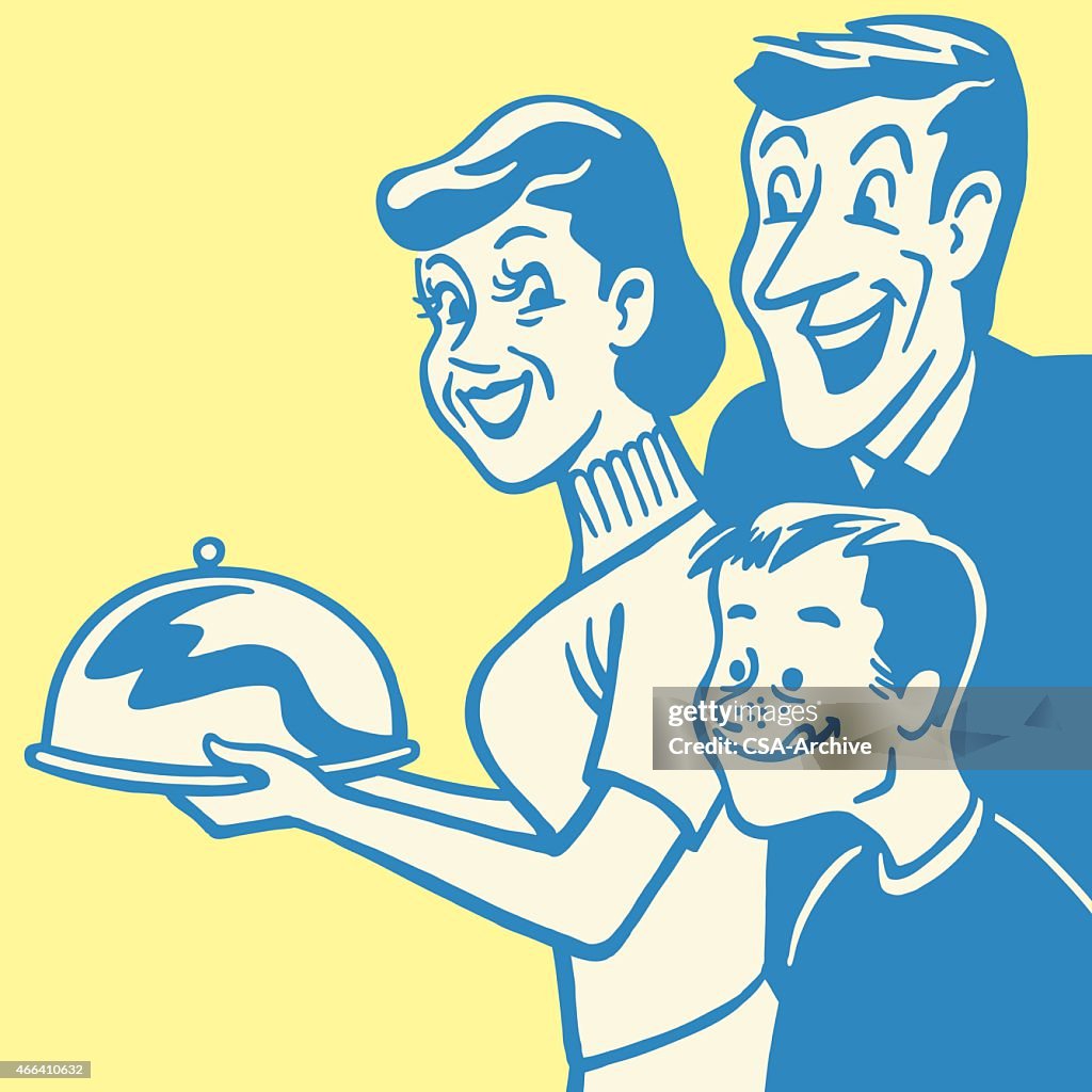 Hungry Family and Dinner Tray