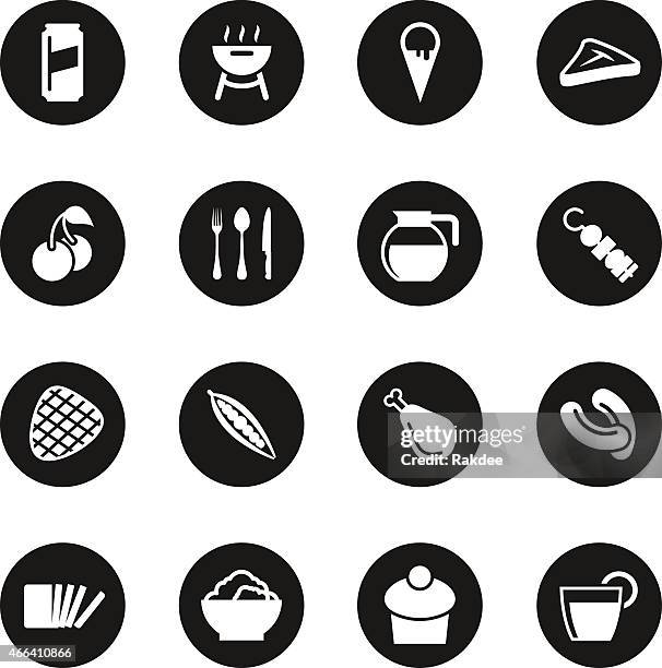 eating icons set 3 - black circle series - drinking can stock illustrations