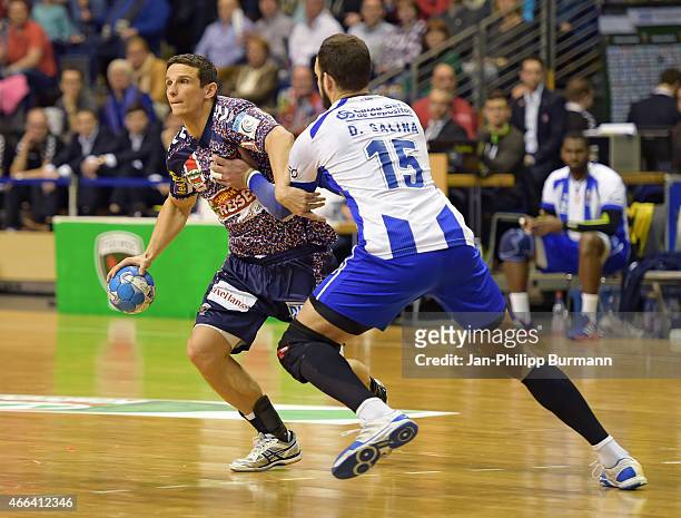 Bartlomiej Jaszka of Fuechse Berlin and Daymaro Salina of FC Porta during the game between Fuechse Berlin and FC Porto on march 15, 2015 in Berlin,...