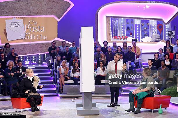 Maria Di Biase, Nicola Savino and Corrado Nuzzo attend the 'Quelli Che Il Calcio' Tv Show on March 15, 2015 in Milan, Italy.