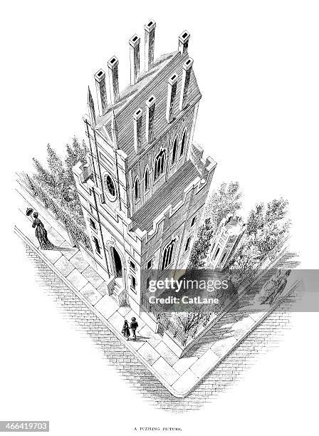 puzzling picture - victorian illustration - sidewalk overhead stock illustrations
