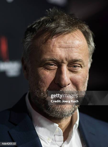 Actor Michael Nyqvist poses during a photo call for the Sky Series Night '100 Code' on March 15, 2015 in Munich, Germany.