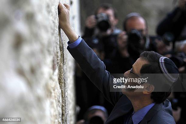 The member of the Israeli Knesset and the leader of the Zionist Union Isaac Herzog visits the Western Wall to pray, ahead of the Israeli general...