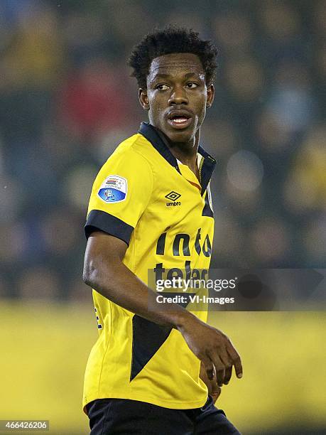 Divine Naah of NAC Breda during the Dutch Eredivisie match between NAC Breda and Go Ahead Eagles at the Rat Verlegh stadium on march 14, 2015 in...