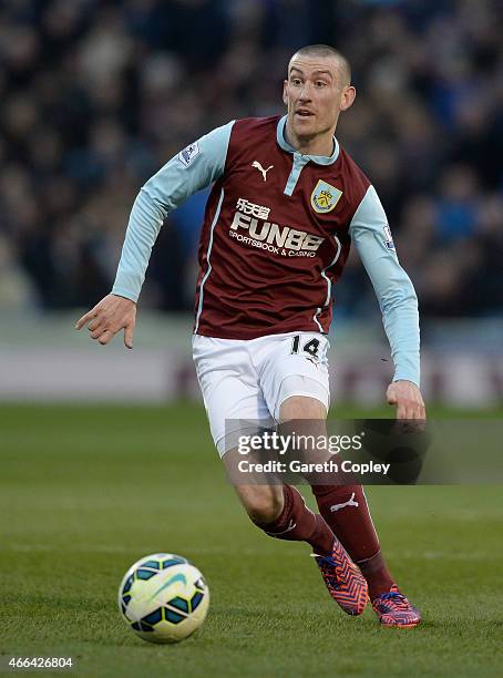 David Jones of Burnley during the Barclays Premier League match between Burnley and Manchester City at Turf Moor on March 14, 2015 in Burnley,...