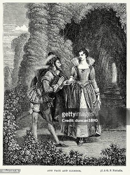 merry wives of windsor - anne page and slender - northern european descent stock illustrations