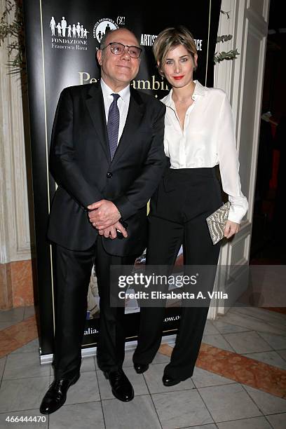 Carlo Verdone and his daughter Giulia Verdone attend the charity dinner organized by Fondazione Rava for the children of Haiti at Villa Letitia on...